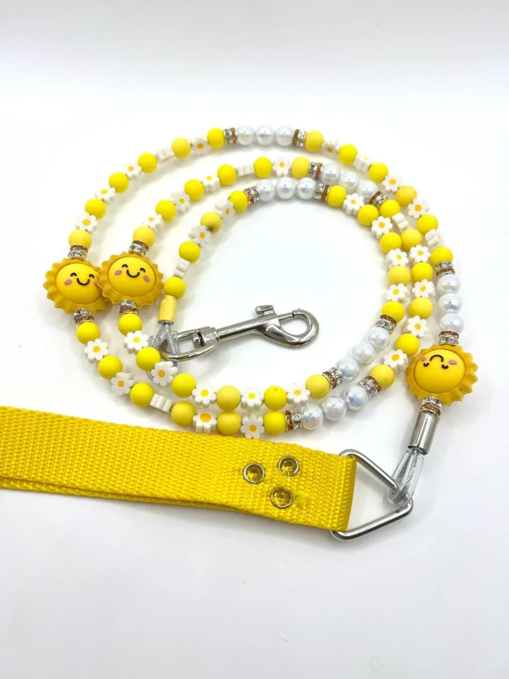 You Are My Sunshine Beaded Dog Leash | Handmade Yellow Daisy & Pearl Luxury Dog